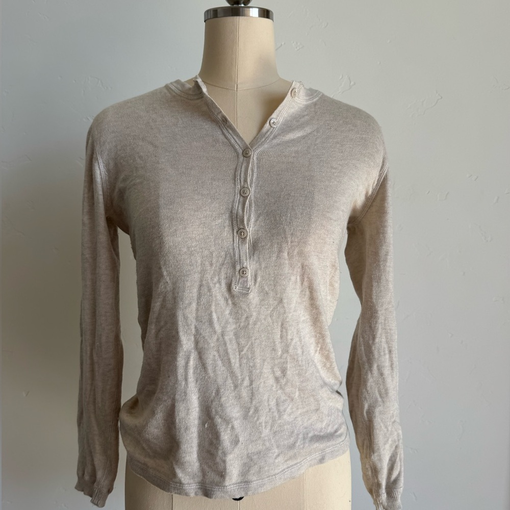 Beige Cashmere-Blend Henley Sweater — Great for Layering